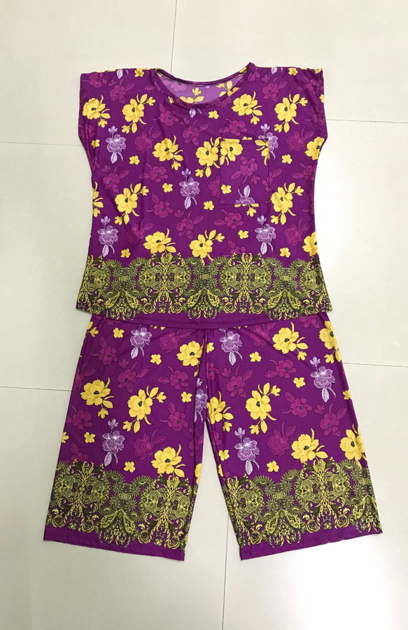 ชุดเสื้อ+กางเกงลายโรสสีโทนม่วง