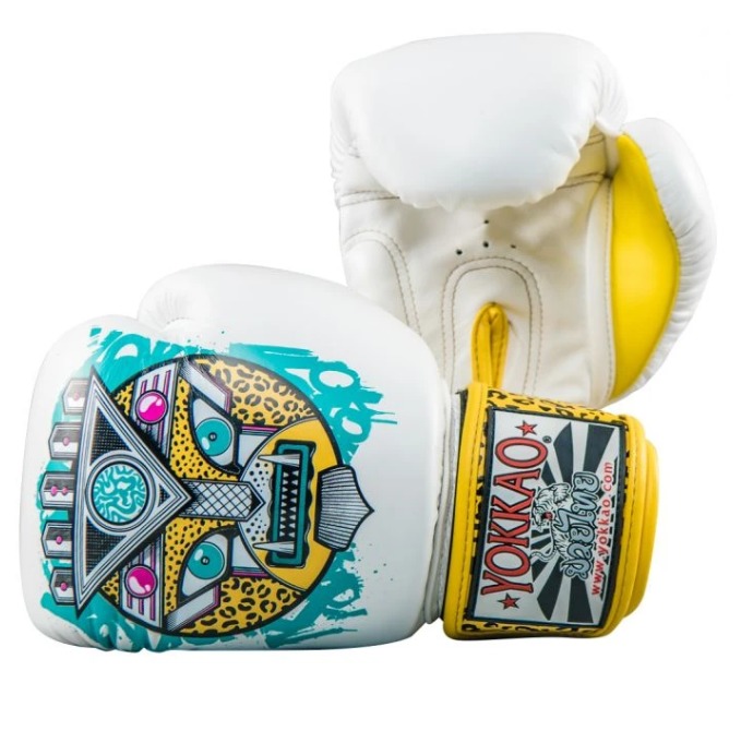 APEX LEOPARD MUAY THAI BOXING GLOVES WHITE-18oz