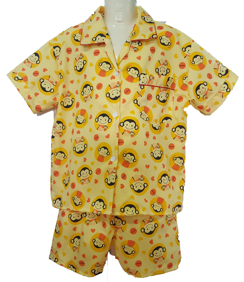 ชุดนอนเด็กเสื้อ+กางเกงลายลิง สีเหลือง