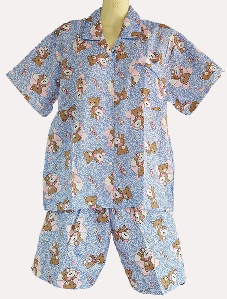 ชุดนอนเสื้อ+กางเกงลายหมี สีฟ้า