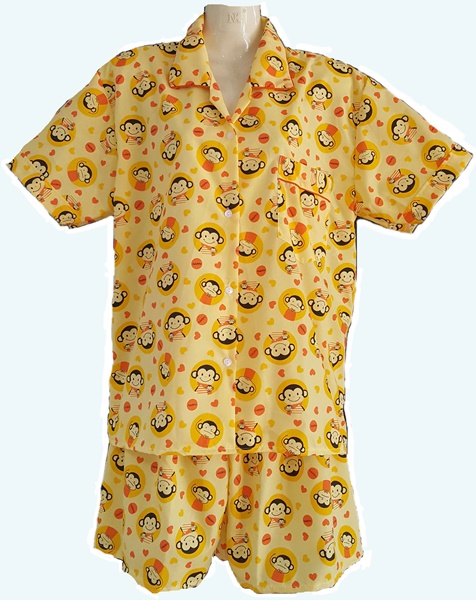 ชุดนอนเสื้อ+กางเกงลายลิง สีเหลือง