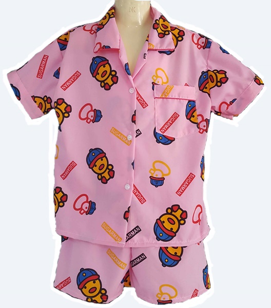 ชุดนอนเด็กเสื้อ+กางเกงลายเป็ด สีชมพู