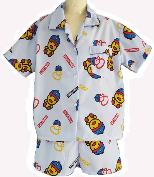ชุดนอนเด็กเสื้อ+กางเกงลายเป็ดน้อย สีฟ้า