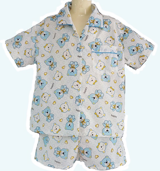 ชุดนอนเด็กเสื้อ+กางเกงลายหมีน้อย สีฟ้า