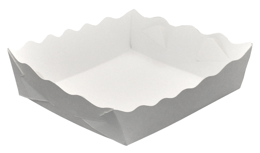 ถาดกระดาษสีขาว (White paper tray)
PT01 – 3.5x3.5x1.5นิ้ว
จำนวนบรรจุต่อแพ็ค : 100 ใบ
รายละเอียดสินค้า : กระดาษอาร์คการ์ด 230 แกรม, ไม่มีพิมพ์, ใช้สำหรับบรรจุขนมหรืออาหารทั่วไป
