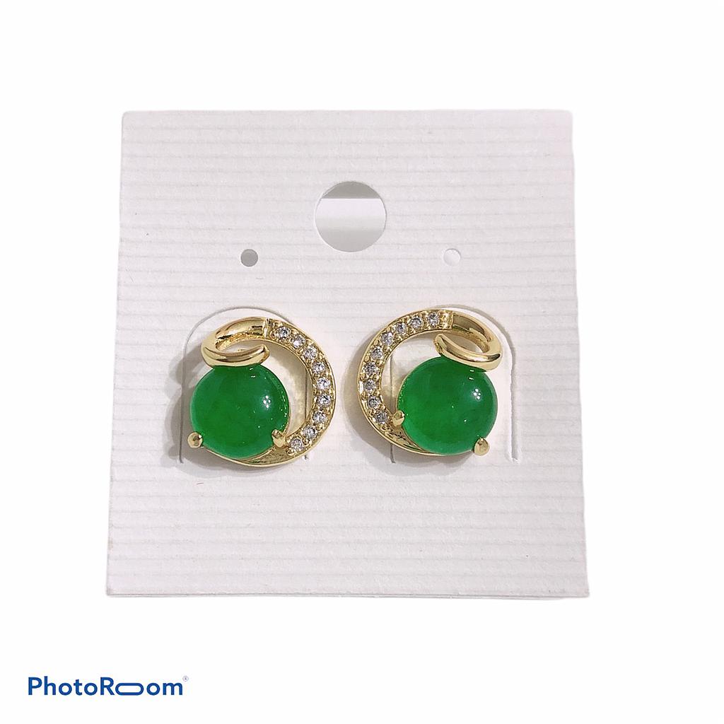 Pearl Jewelry ต่างหู Royal Jade หินหยก ล้อมเพชร สีทอง