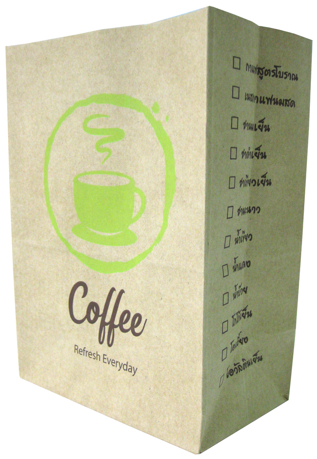 ถุงกาแฟพิมพ์ลาย Refresh Everyday (Coffee Bag)
13x8x18.5cm.
จำนวนบรรจุต่อแพ็ค : 100 ใบ
รายละเอียดสินค้า : กระดาษคราฟท์ 125 แกรม, พิมพ์ 1 สี, ไม่มีหูหิ้ว, ผลิตจากกระดาษรีไซเคิล ใช้บรรจุถุงเครื่องดื่มทั่วไป
