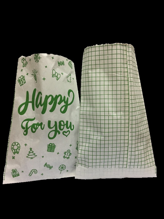 ถุงซองสีขาวขุ่น พิมพ์ลาย Happy For You สีเขียว (Flat bottom bag) 
PFW1321-03 - 13x21cm.
รายละเอียดสินค้า : กระดาษคราฟท์ขาว 50 แกรม, พิมพ์ 1 สี, ไม่มีหูหิ้ว,
ผลิตจากกระดาษรีไซเคิลใช้บรรจุอาหารและสินค้าต่างๆ

