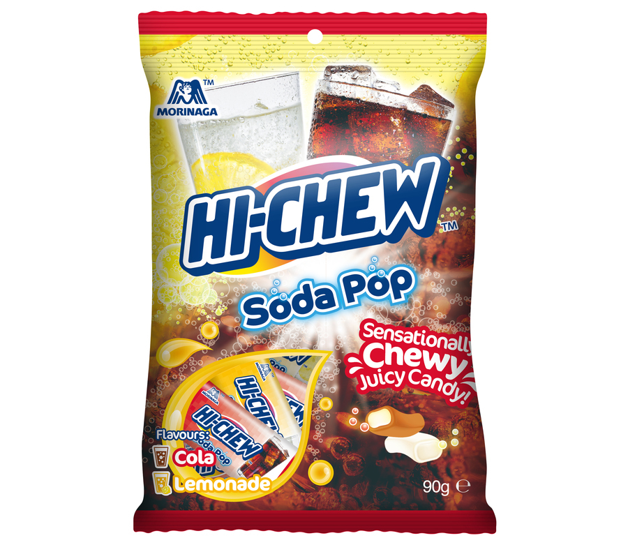 90 กรัม Hi-CHEW Soda Pop
ลูกอมเคี้ยวหนึบ รสโคล่าและโซดามะนาว