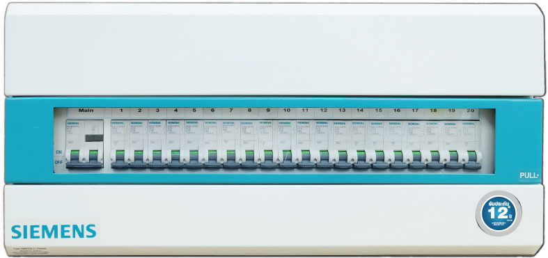 Consumer Unit SIMBOX  20 Phases (Complete Set)-RCBOs 63 A  Product Code : 8GB3311-8TH01-SSF(63)  Size    :  235x505x96 mm  weight :    kg (ตู้คอนซูเมอร์ยูนิท จำนวนวงจรย่อย  20 ช่อง (Complete Set)-RCBOs 63 A)
