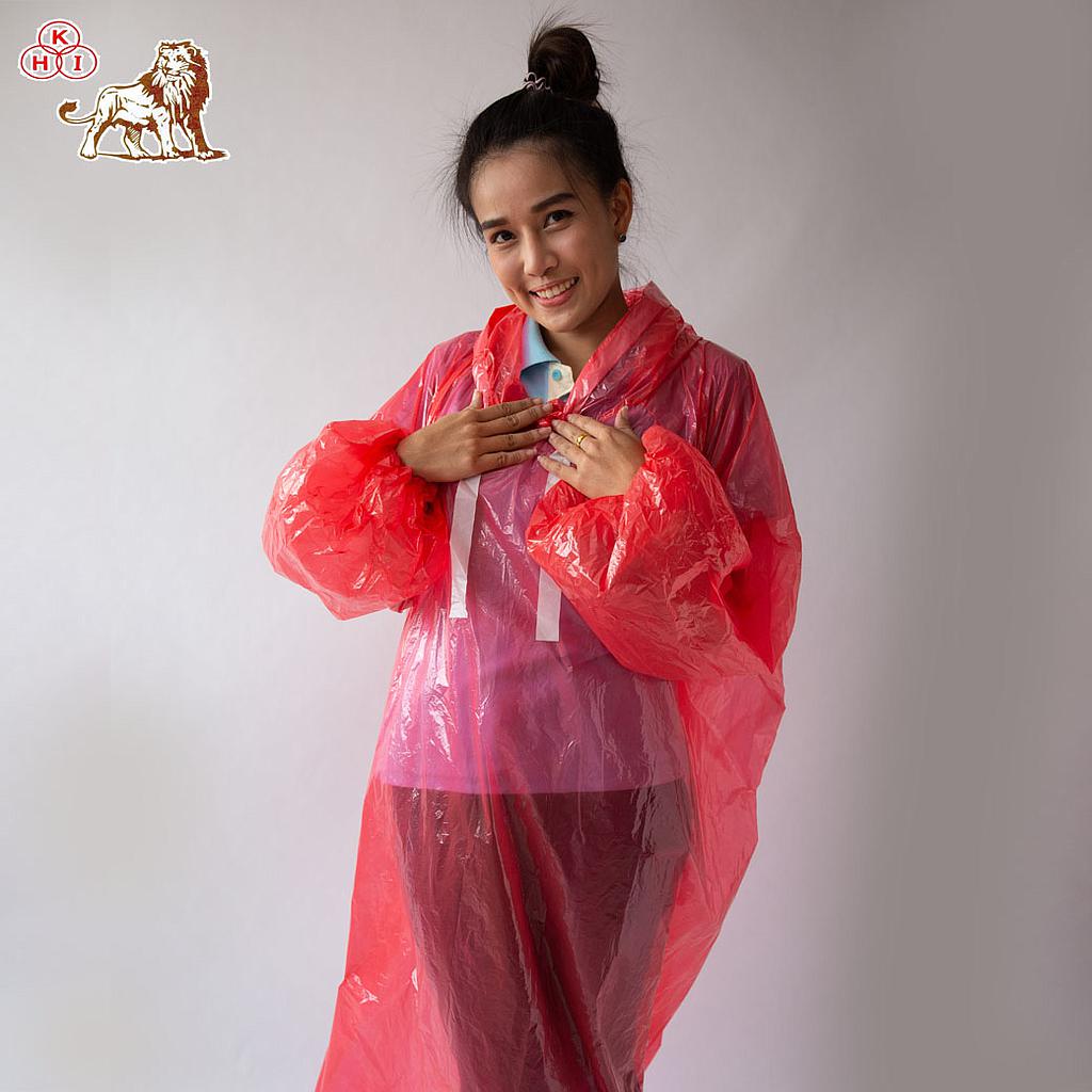 เสื้อฝน PE - ค้างคาว (มีแขน) - สีแดง