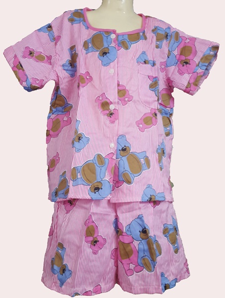 ชุดนอนเสื้อ+กางเกงเด็กลายหมี สีชมพู