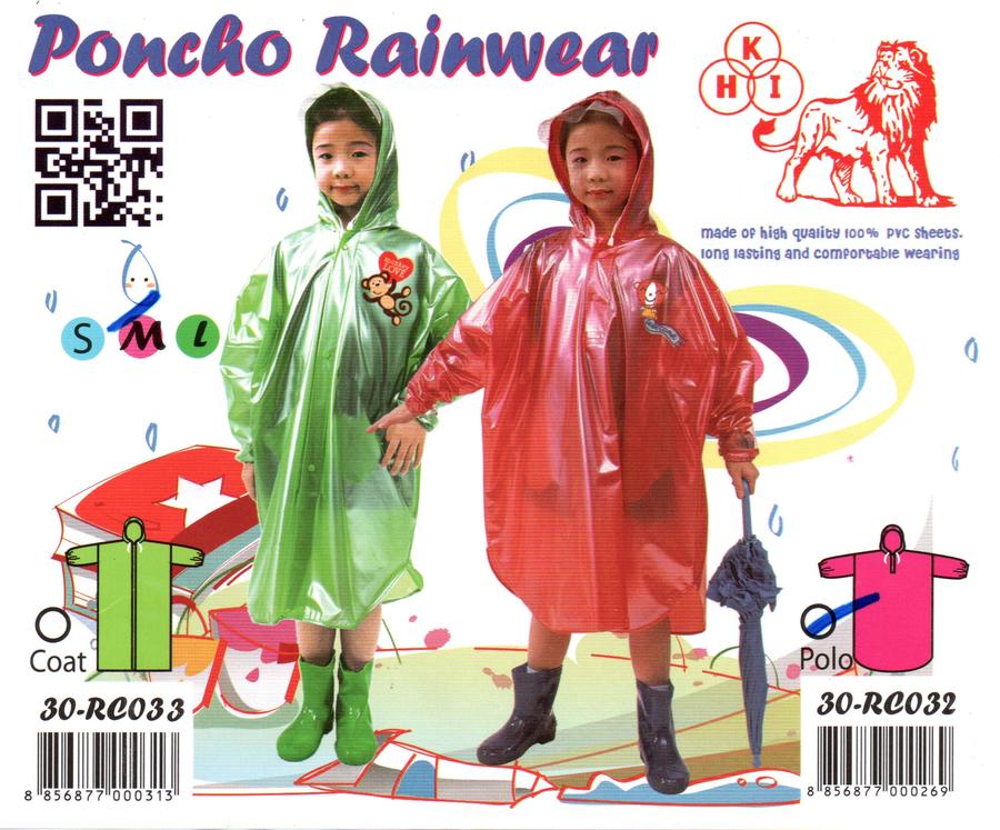 เสื้อฝนปันโจเด็ก (มุก) มีแขน (กระดุมผ่าหน้า) NO.S