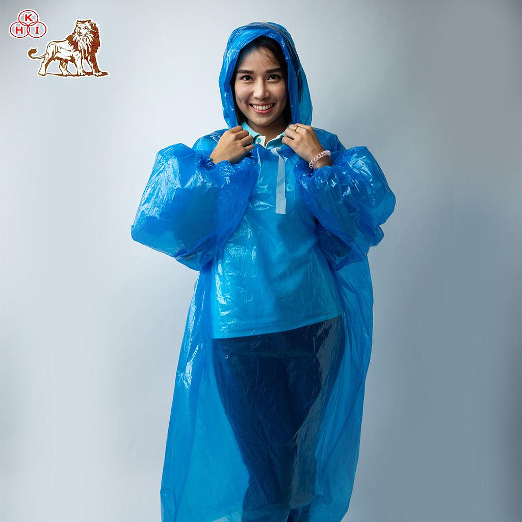 เสื้อฝน PE - ค้างคาว (มีแขน)  สีน้ำเงิน