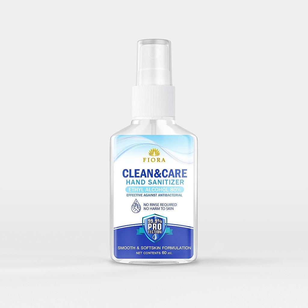 FIORA CLEAN&amp;CARE HAND SANITIZER 60ml
Ethyl alcohol 80%
Effective against Antibacterial
Kill 99.9% germs
No harm to sensitive skin
No rinse required
Smooth and softskin formulation
Effective eliminating more than 99.99% of many common harmful germs and bacteria in as little as 15 seconds