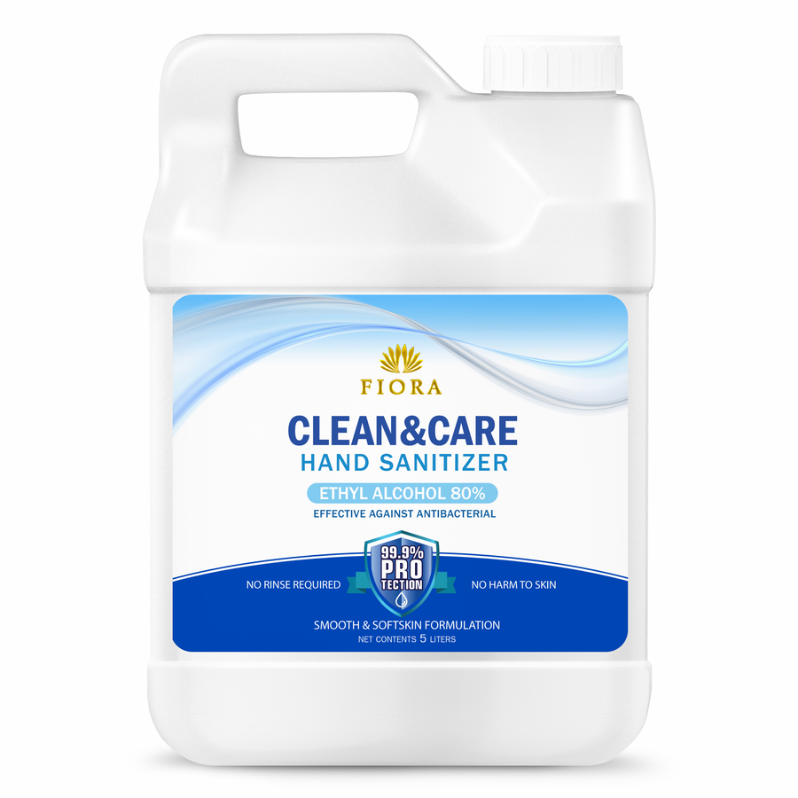 FIORA CLEAN&amp;CARE HAND SANITIZER 5L
Ethyl alcohol 80%
Effective against Antibacterial
Kill 99.9% germs
No harm to sensitive skin
No rinse required
Smooth and softskin formulation
Effective eliminating more than 99.99% of many common harmful germs and bacteria in as little as 15 seconds