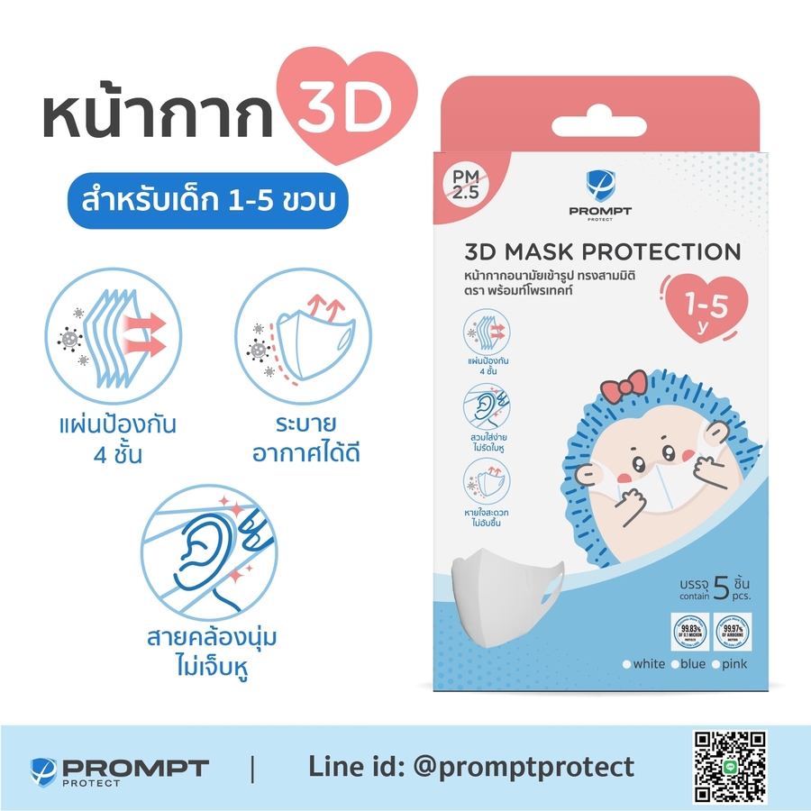 หน้ากากอนามัยเข้ารูป ทรงสามมิติ สำหรับเด็ก 1-5 ขวบ สีดำ บรรจุ 5 ชิ้น