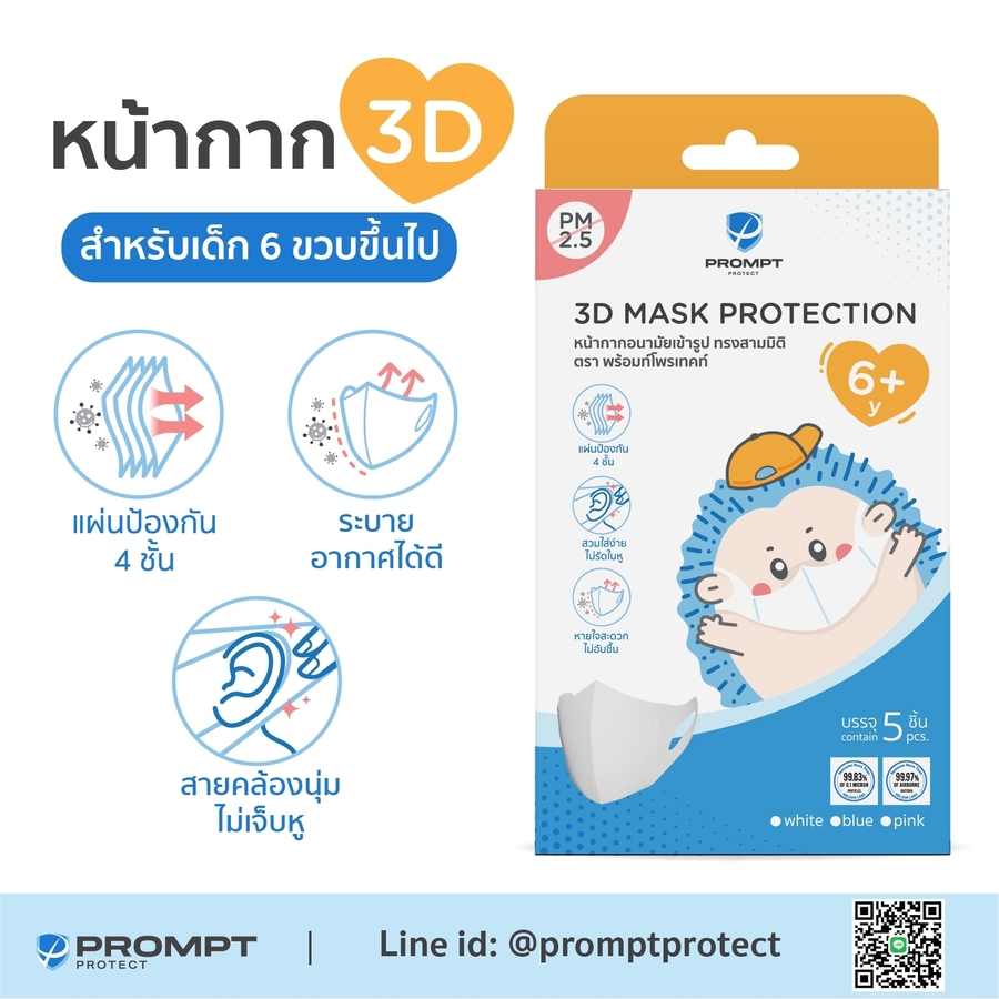 หน้ากากอนามัยเข้ารูป ทรงสามมิติ สำหรับเด็ก 6 ขวบขึ้นไป สีดำ บรรจุ 5 ชิ้น