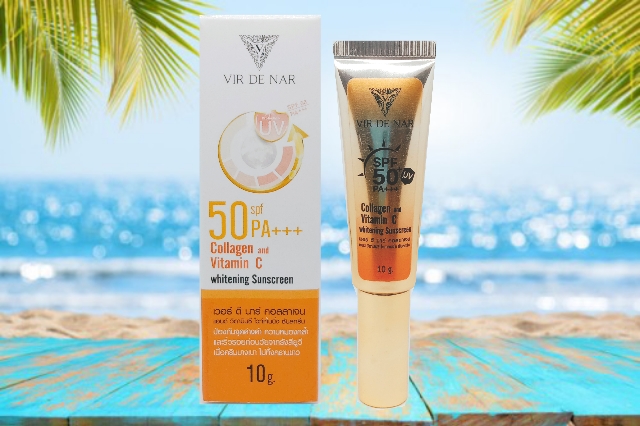 VIR DE NAR  Collagen and Vitamin C Whitening Sunscreen 
ครีมกันแดดคอลลาเจนวิตามินซี ผสมรองพื้น VIR DE NAR  

