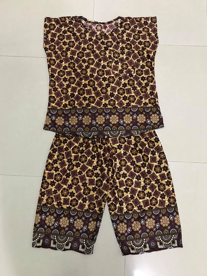 ชุดเสื้อ+กางเกงลำลองลายบราวนี่สีน้ำตาล