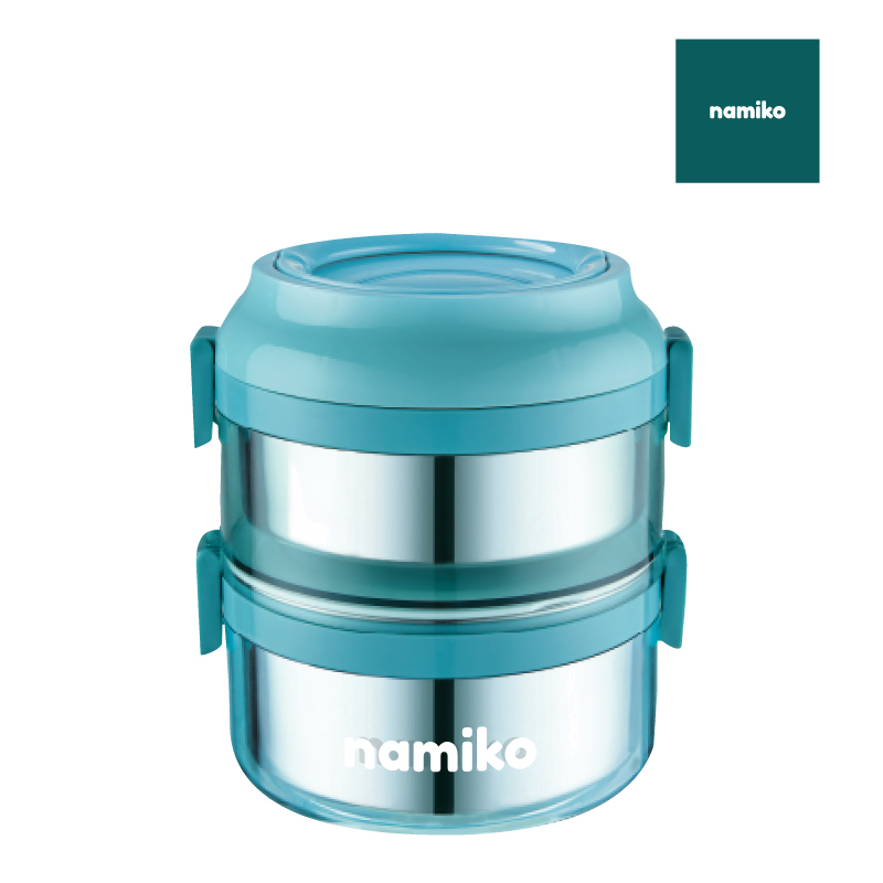 Namiko ปิ่นโตทรงกลมฝาล็อค 2ชั้น 1600ml - สีฟ้า #6585