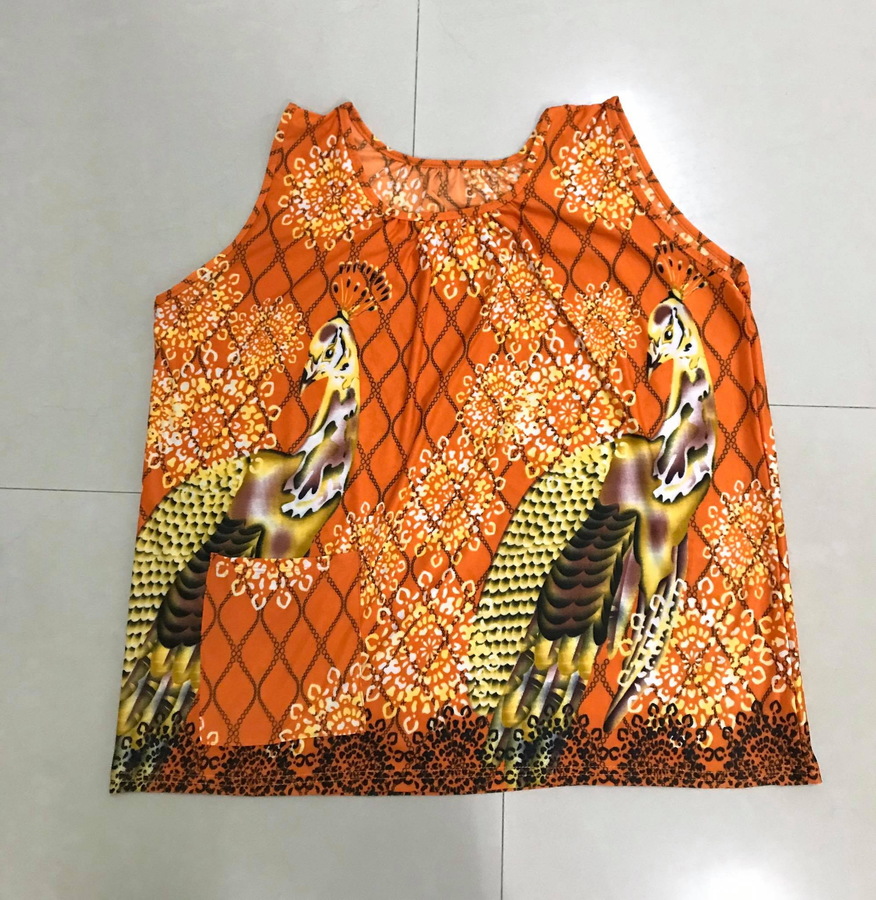 เสื้อคอกระเช้าลายนกยูงสีส้ม