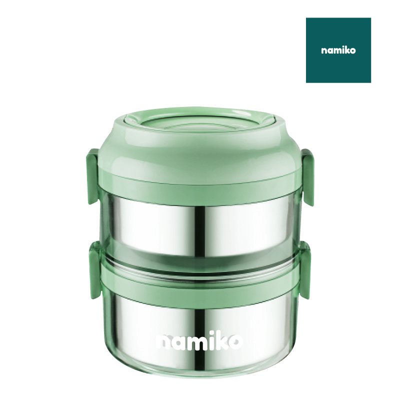 Namiko ปิ่นโตทรงกลมฝาล็อค 2ชั้น 1600ml - สีเขียว #6585