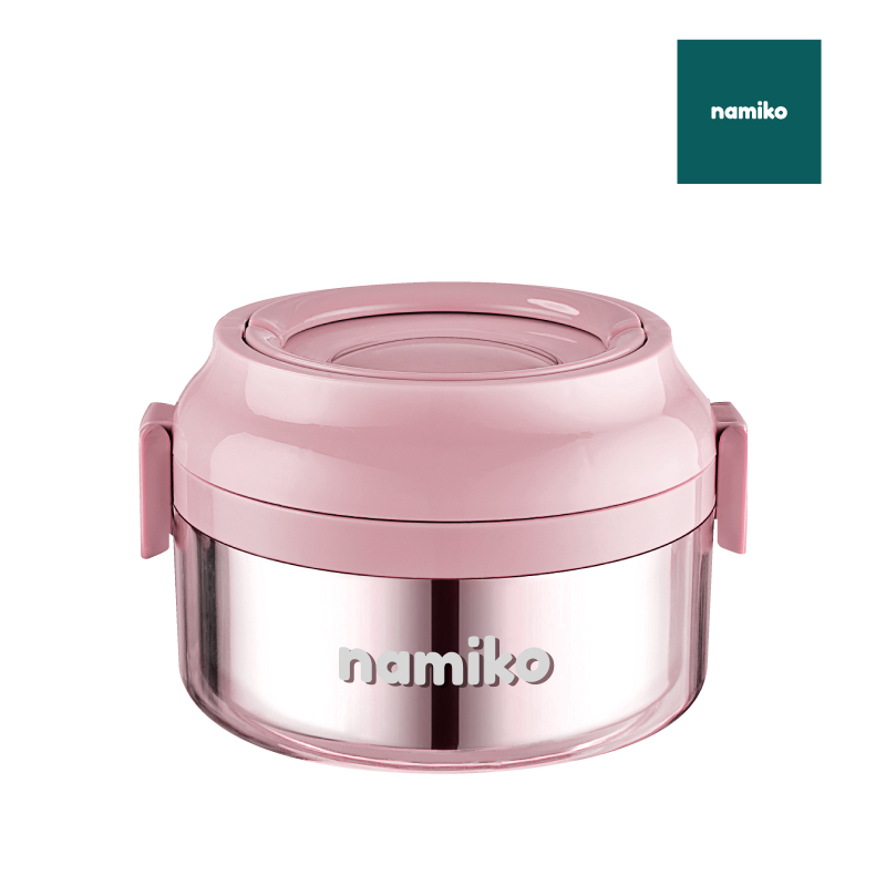 Namiko ปิ่นโตทรงกลมฝาล็อค 850ml - สีชมพู #6584