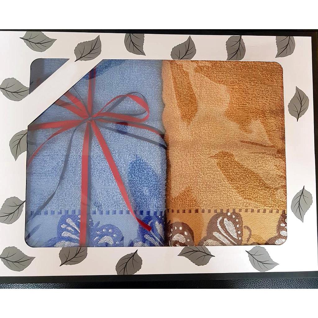 73082 ชุดกล่องของขวัญผ้าขนหนูคอตตอนลายผีเสื้อ 2 ชิ้น : แพ็ค