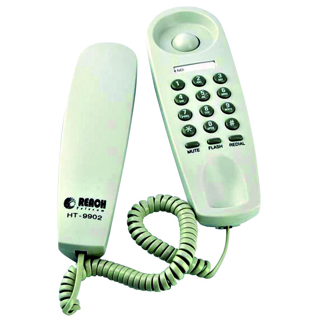โทรศัพท์รีช HT-9902
ใช้ได้ทั้งระบบกดปุ่มและระบบหมุน
ใช้งานผ่านตู้สาขา
ปุ่มตัดเสียงคุยชั่วคราว
ทวนหมายเลขสุดท้าย
ปรับระดับเสียงเรียกเข้า
แขวนผนังได้
