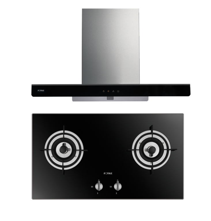 ชุดเซ็ตเครื่องดูดควัน + เตาแก๊ส EMS9028 + FD2B FOTILE  cm.Black