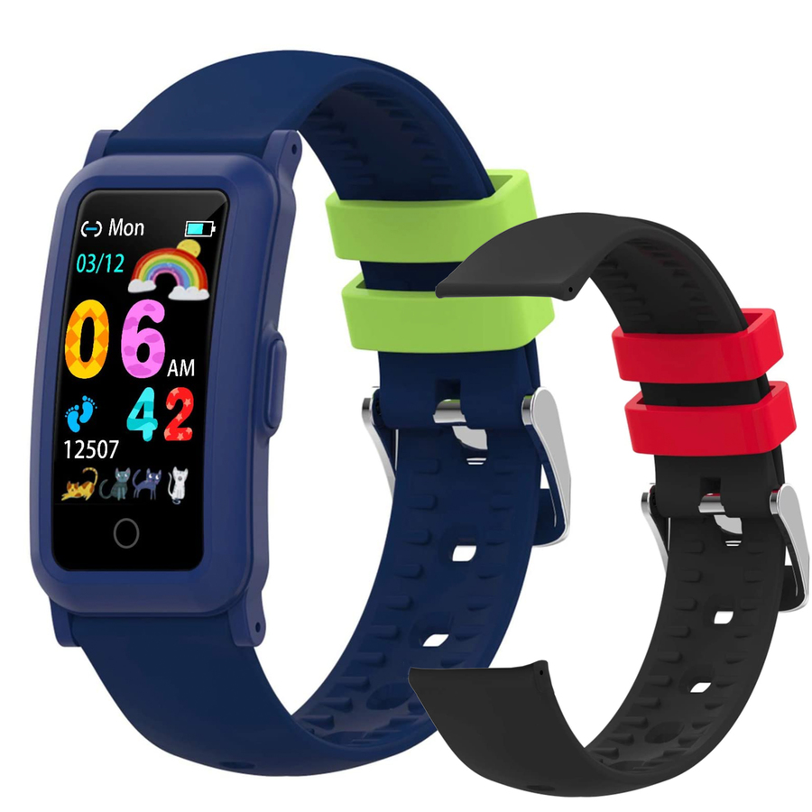 Kids Smart Watch | Blue + 1 Black Spare Strap | Girls &amp; Boys | Water Resistant | Heart Rate Sleep Monitor | Digital Alarm Clock | Health Tracker Newest 2020 | Ace Kids RepubliK