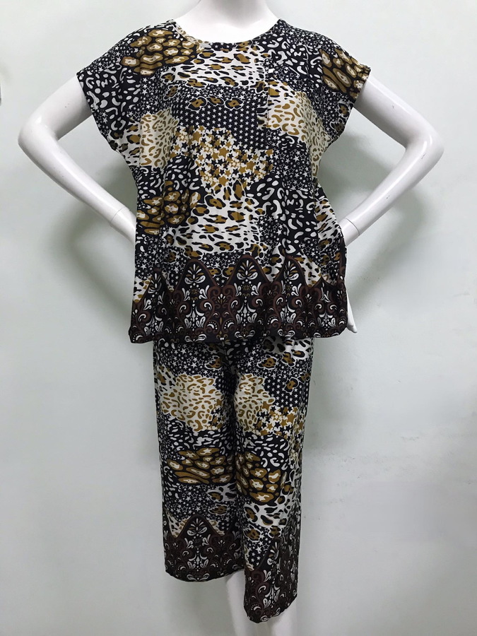 ชุดเสื้อ+กางเกงลำลองลายลีโอพาร์ดสีดำ