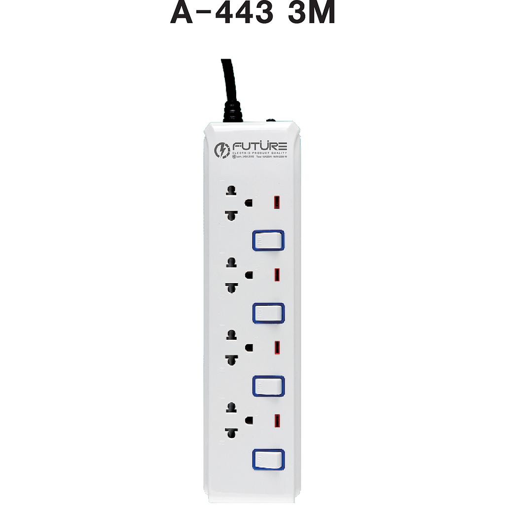 รางปลั๊กไฟ FUTURE 4 ช่อง 4 สวิทซ์ 3 เมตร A-443 3M