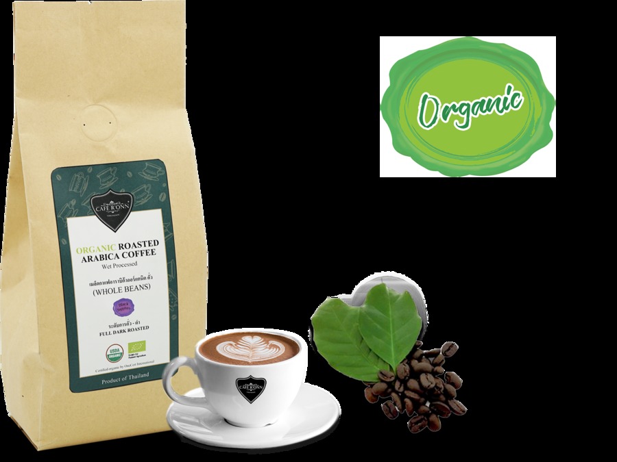 ออร์แกนิคกาแฟเมล็ด CAFE R'ONN อาราบิก้า 100% คั่วดำ 200 กรัม
