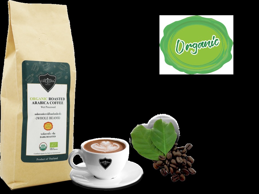 ออร์แกนิคกาแฟเมล็ด CAFE R'ONN อาราบิก้า 100%  คั่วเข้ม 500 กรัม
