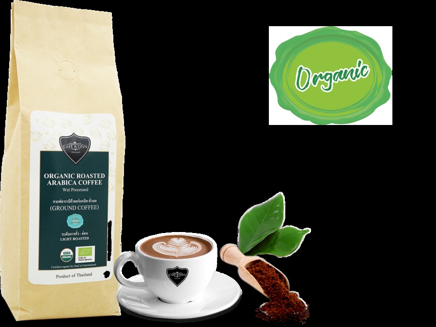 ออร์แกนิคกาแฟบด CAFE R'ONN อาราบิก้า 100%  คั่วอ่อน 500 กรัม
