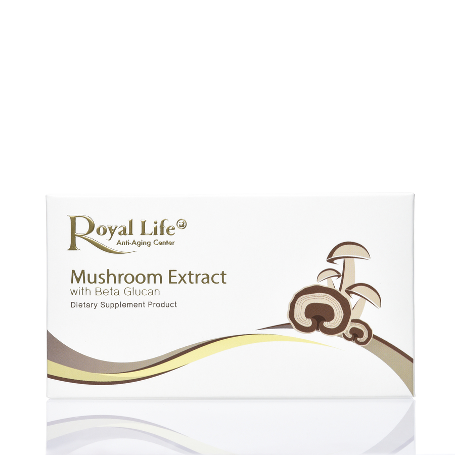 ใน Mushrooms Extract with Beta Glucan ประกอบด้วยสารสกัดสกัดจากเห็ด 4 ชนิด ถั่งเช่า และยีสต์ ซึ่งสารสำคัญที่เป็นตัวหลักในการออกฤทธิ์ต่อร่างกาย คือ เบต้ากลูแคน (Beta glucan)