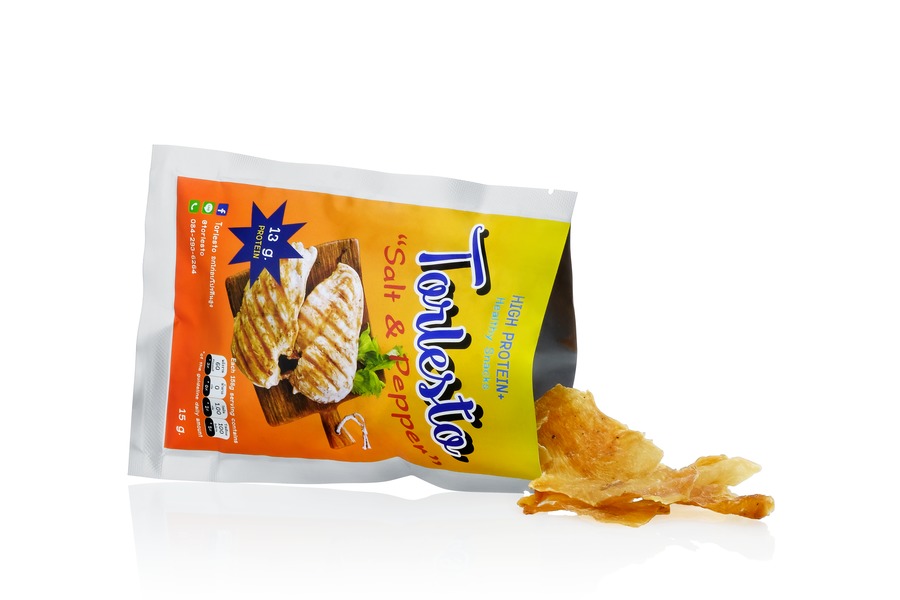 อกไก่อบกรอบ รสชาติ เกลือและพริกไทย ขนาด 15 กรัม
โปรตีนสูง 13 กรัม 60 แคลอรี่ 