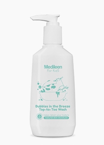 Medileen For Kids Bubbles in the breeze top to toe wash  ผลิตภัณฑ์ทำความสะอาดเส้นผมและร่างกาย ที่อ่อนโยนกับทุกสภาพผิว ผ่านการทดสอบการแพ้จากสถาบันชั้นนำด้านผิวหนัง Dermscan Asia ว่าปลอดภัย ไม่ระคายเคืองผิว  ด้วยสารสกัดจากธรรมชาติมากกว่า 85%