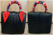 กระเป๋าถือหนังงู พร้อมพันผ้าพันหู 
รุ่น MINI SQUARE F BELLY BLACK PYTHON + LONDON TWILLY