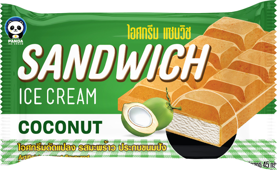 ไอศกรีมดัดแปลงรสมะพร้าวประกบด้วยขนมปังกรอบ 