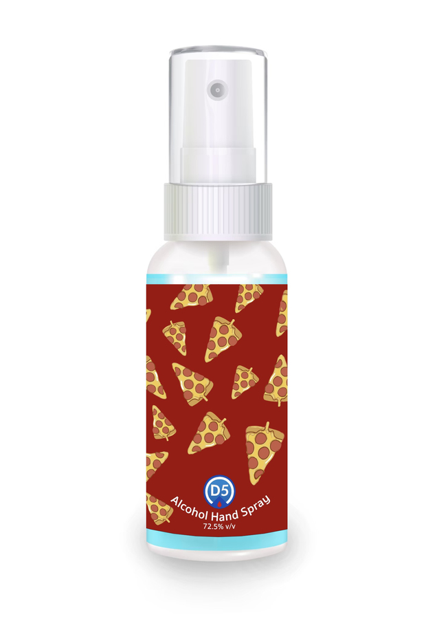 D5 Alcohol Hand Spray 30ml. #01 A lot of Pizza ผลิตภัณฑ์สเปรย์ทำความสะอาดผิวมือด้วยสารสกัดจากธรรมชาติ ไม่ก่อให้เกิดการระคายเคืองผิว