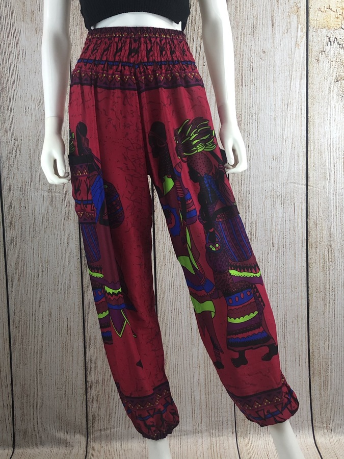 Kraft4Life | Women Smocked Waist Baggy Bohemian Boho Hippie Clothes Yoga Harem Bangkok Pants Palazzo Casual Pants