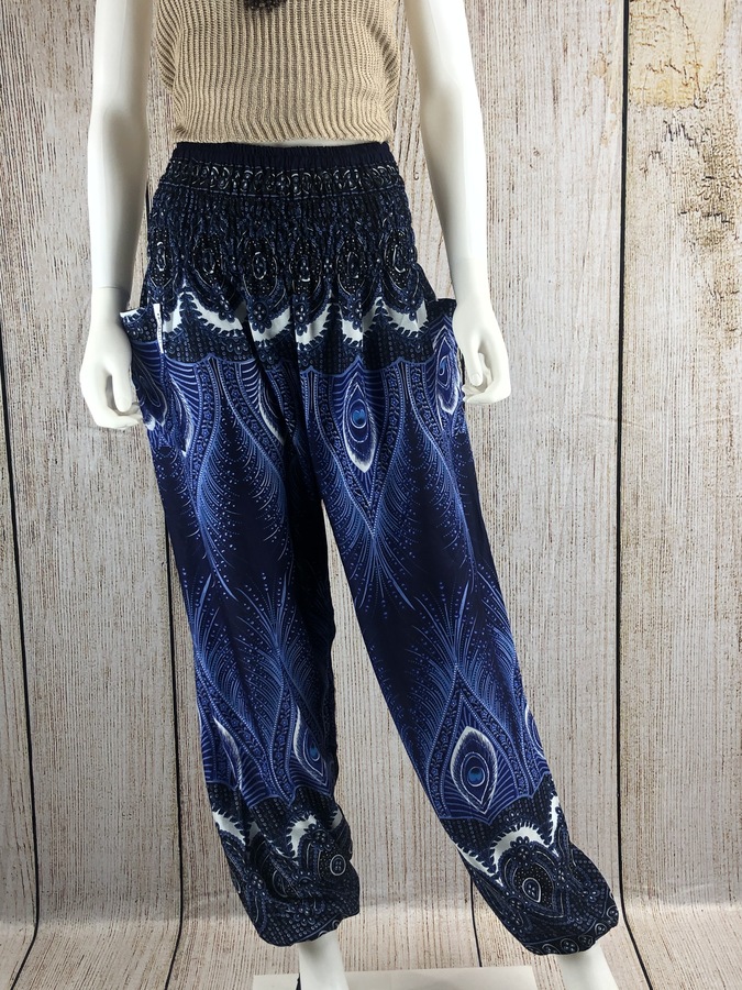 S/Kraft4Life | Women Smocked Waist Baggy Bohemian Boho Hippie Clothes Yoga Harem Bangkok Pants Palazzo Casual Pants