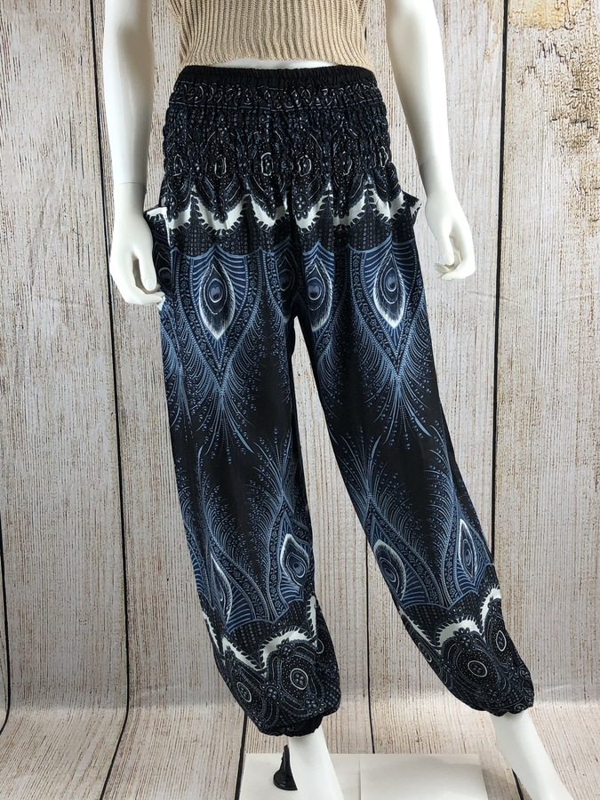 XL/Kraft4Life | Women Smocked Waist Baggy Bohemian Boho Hippie Clothes Yoga Harem Bangkok Pants Palazzo Casual Pants