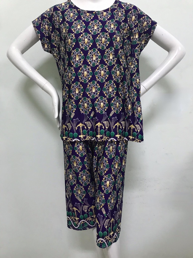 ชุดเสื้อ+กางเกงลำลองลายอัลมอลสีม่วง