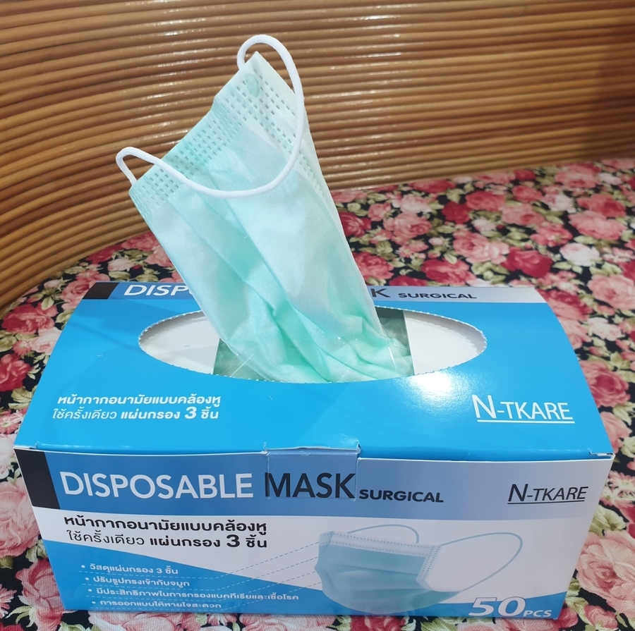 หน้ากากอนามัยแบบคล้องหูใช้ครั้งเดียว แผ่นกรอง 3ชั้น -  สีเขียว