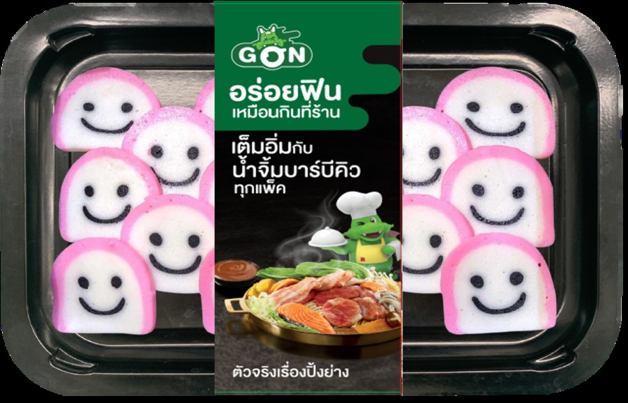 คามะจังผลิตจากเนื้อปลาบดปรุงรส นำมาสไลส์เป็นแผ่น พร้อมน้ำจิ้มบาร์บีคิว