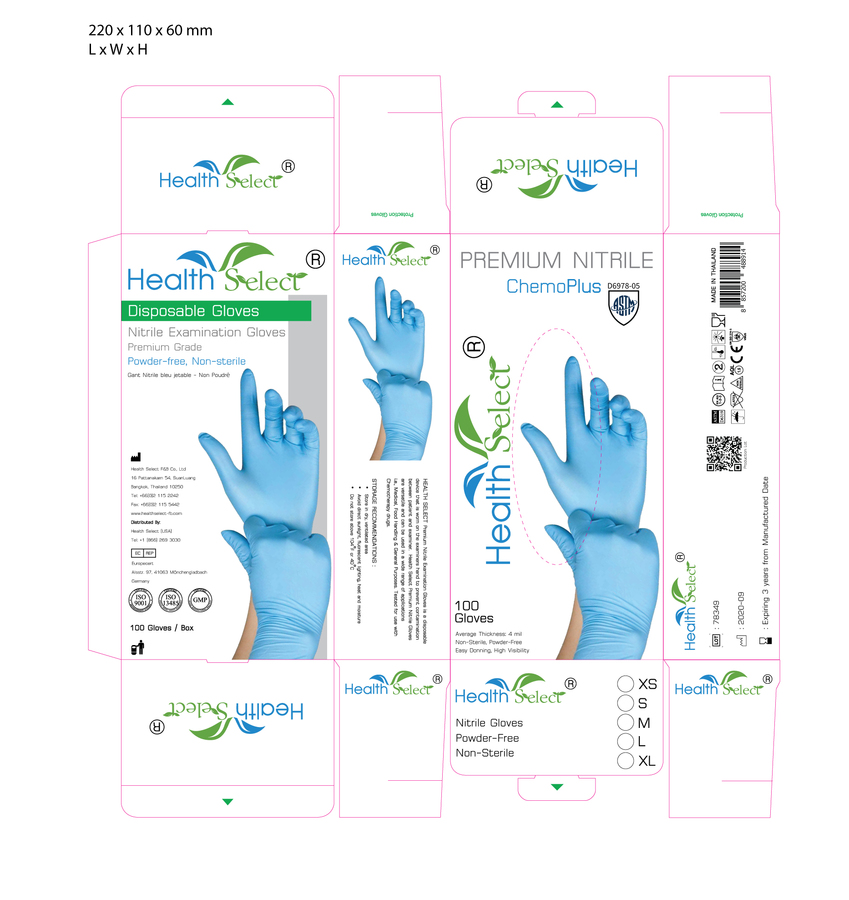 ถุงมือไนไตร สีฟ้า Chemo  Plus